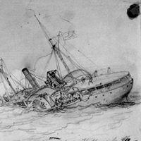 Destruction of the U.S.A. gunboat Hatteras by a Rebel Cruiser off Galveston, Texas